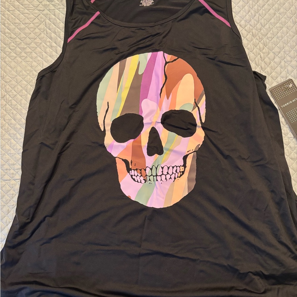 Torrid Black Tank Top with Multicolor Skull Design